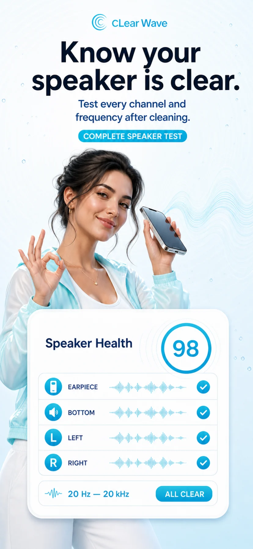 ClearWave complete speaker test screen